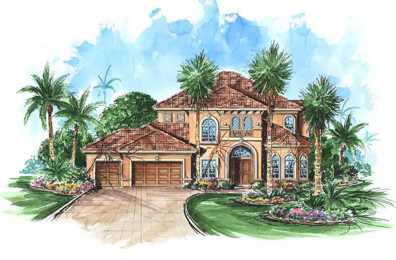 Mediterranean house plans color elevation.