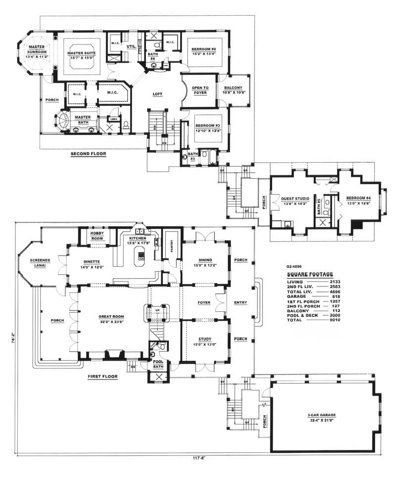 Floor Plan First Story of Coastal Plan #175-1050