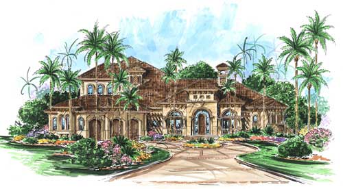 Mediterranean houseplans The Monterro House Plan color rendering.