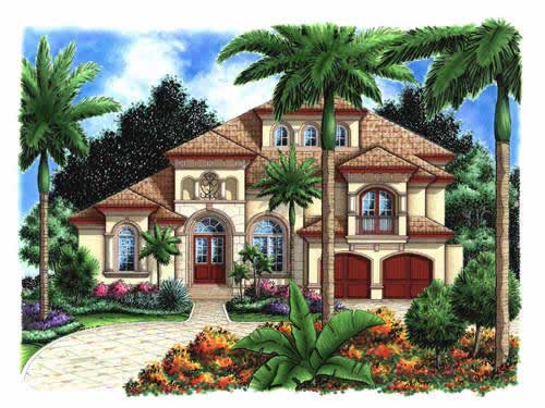 This image shows the Mediterranean style for this set of house plans.