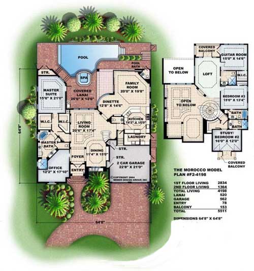 Floor Plan First Story of Florida Style Plan #175-1052