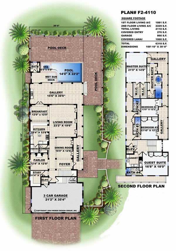 Floor Plan First Story of Florida Style Plan #175-1054