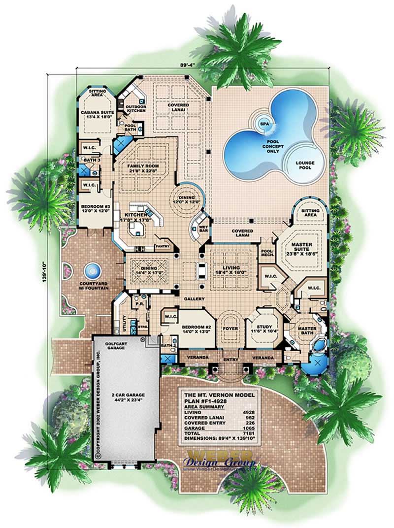 Floor Plan First Story of Florida Style Plan #175-1055