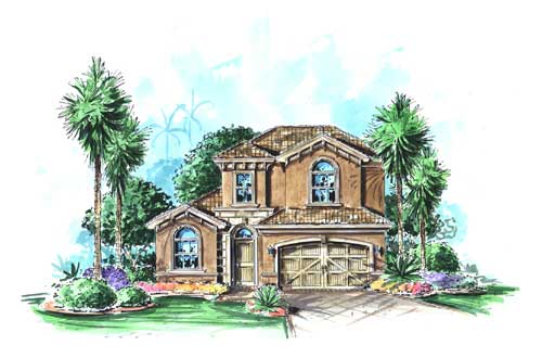 Mediterranean House Plans color elevation.