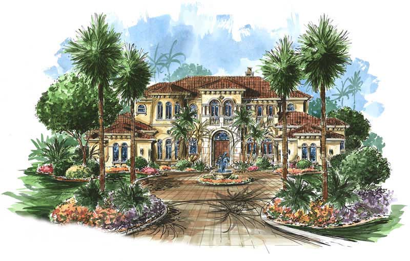 Front elevation of Mediterranean home (ThePlanCollection: House Plan #175-1066)