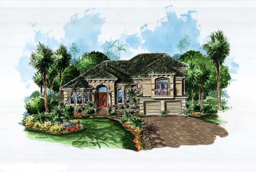 This image shows the Mediterranean style of these house plans.