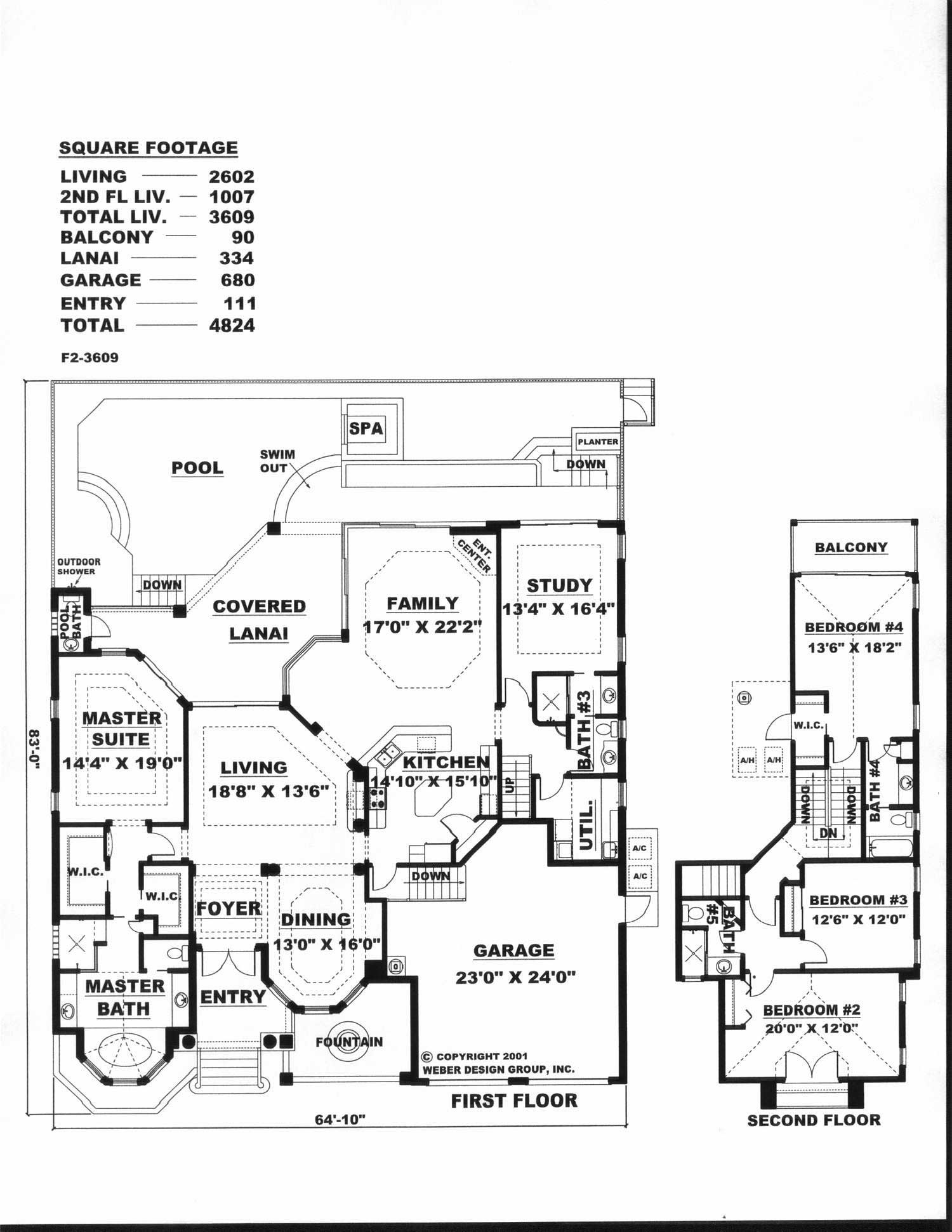Floor Plan First Story of Florida Style Plan #175-1069