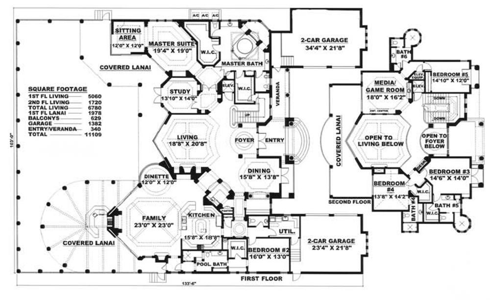 Floor Plan First Story of Mediterranean Plan #175-1073