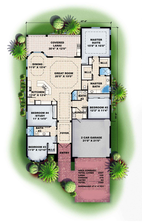 Floor Plan First Story of Florida Style Plan #175-1074