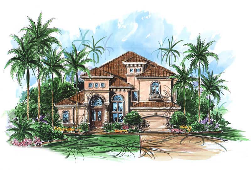 Front elevation of Mediterranean home (ThePlanCollection: House Plan #175-1076)