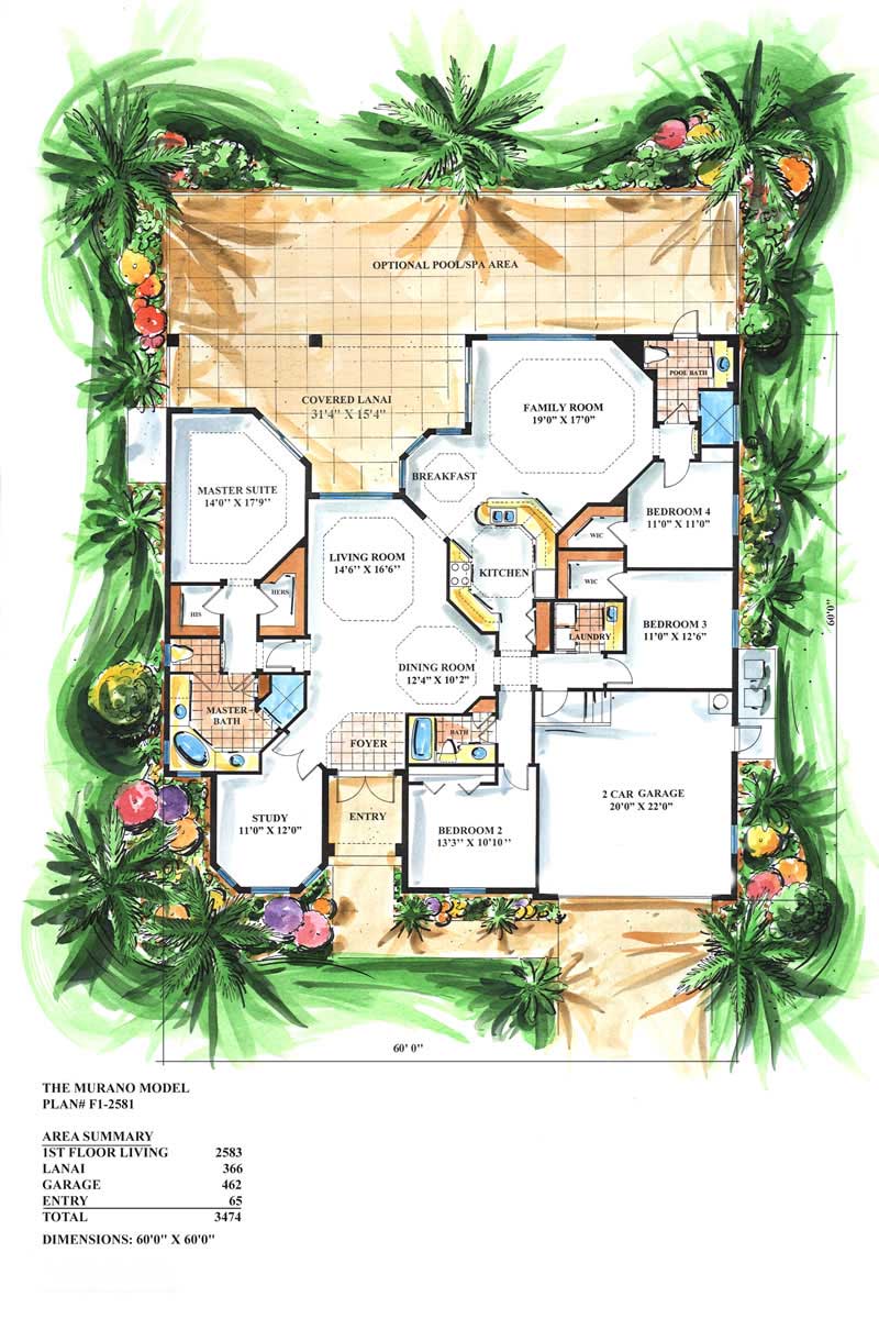 Floor Plan First Story of Coastal Plan #175-1081