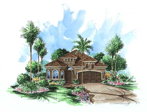 This image shows the Mediterranean style for these house plans.