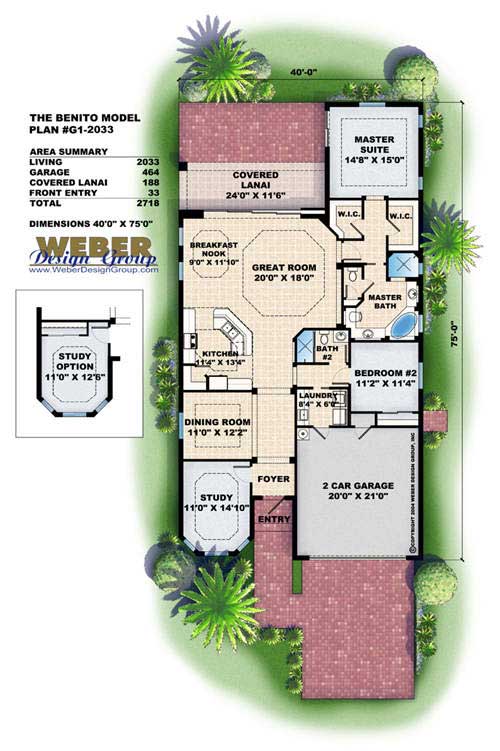 Floor Plan First Story of Florida Style Plan #175-1082