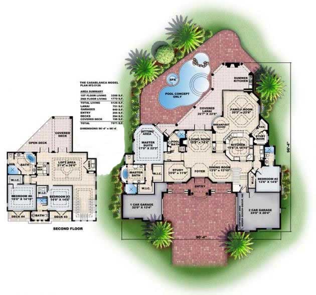 Floor Plan First Story of Florida Style Plan #175-1084