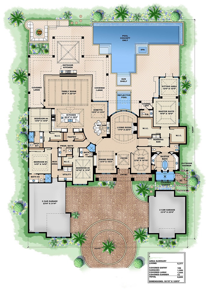 Floor Plan First Story of Mediterranean Plan #175-1087