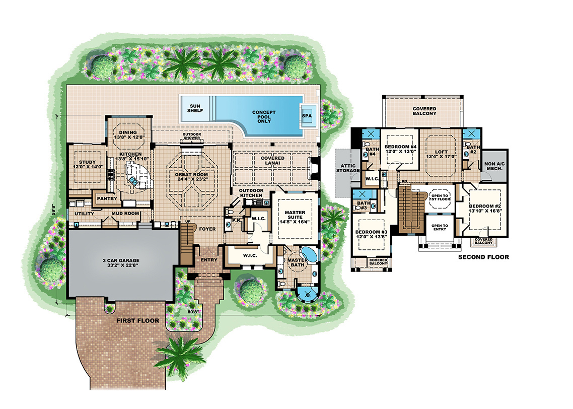 Floor Plan First Story of Mediterranean Plan #175-1089