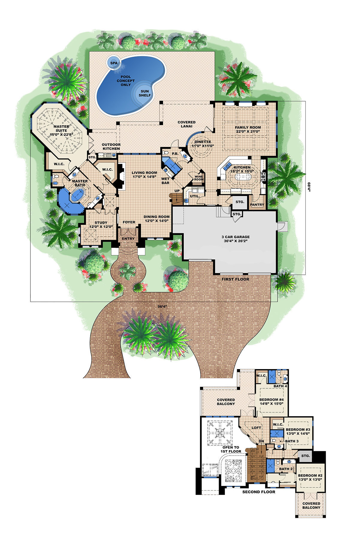 Floor Plan First Story of Mediterranean Plan #175-1090