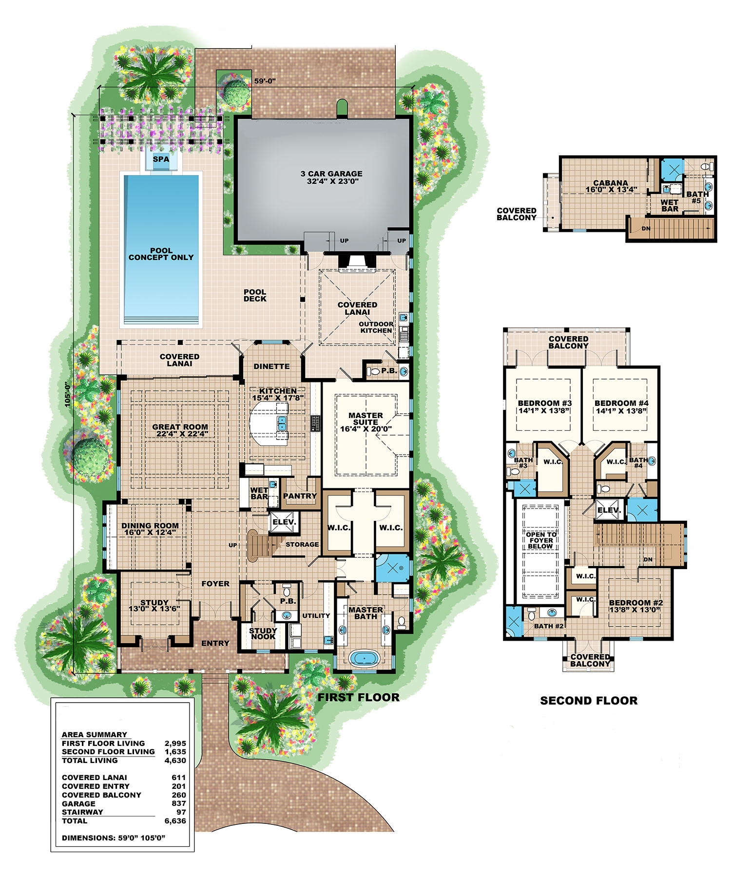 Floor Plan First Story of Florida Style Plan #175-1093