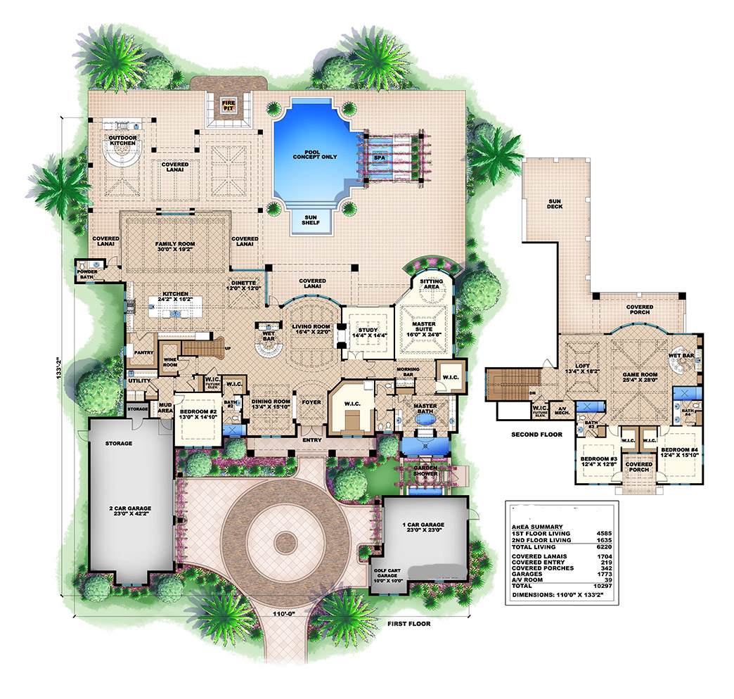 Floor Plan First Story of Luxury Plan #175-1094