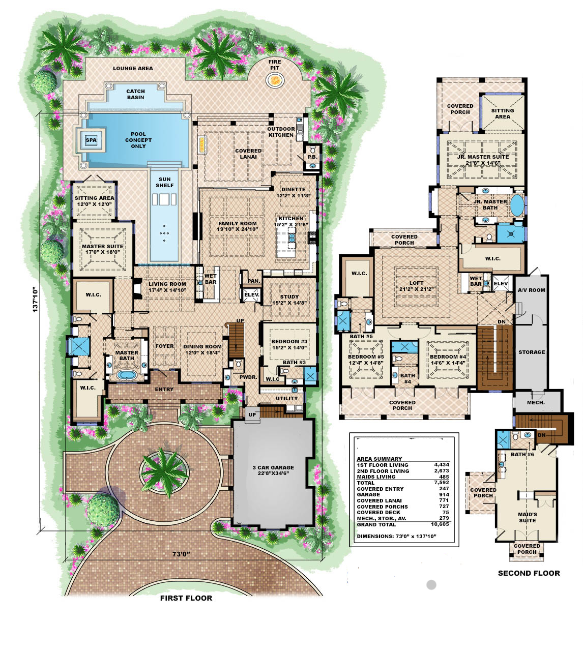 Floor Plan First Story of Luxury Plan #175-1098