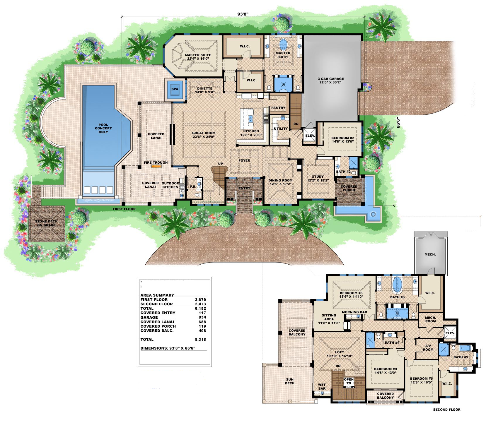 Floor Plan First Story of Luxury Plan #175-1101