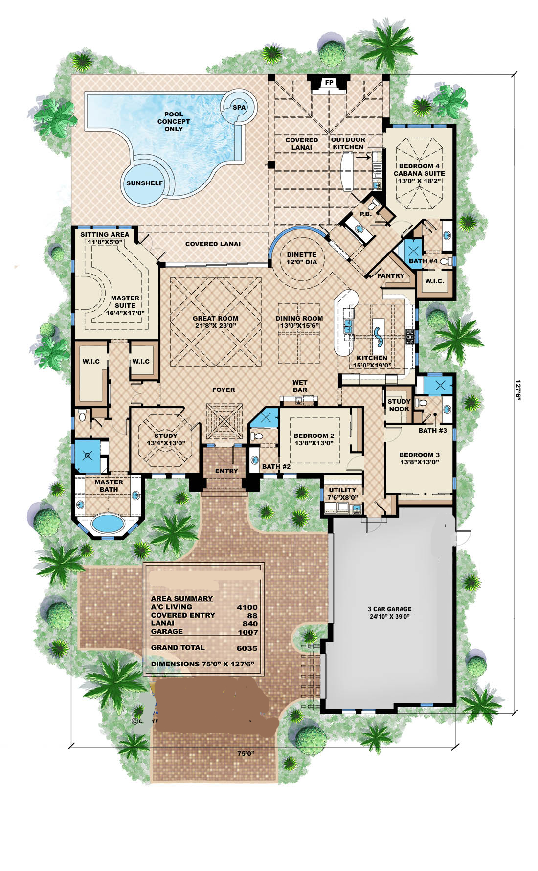 Floor Plan First Story of Luxury Plan #175-1102
