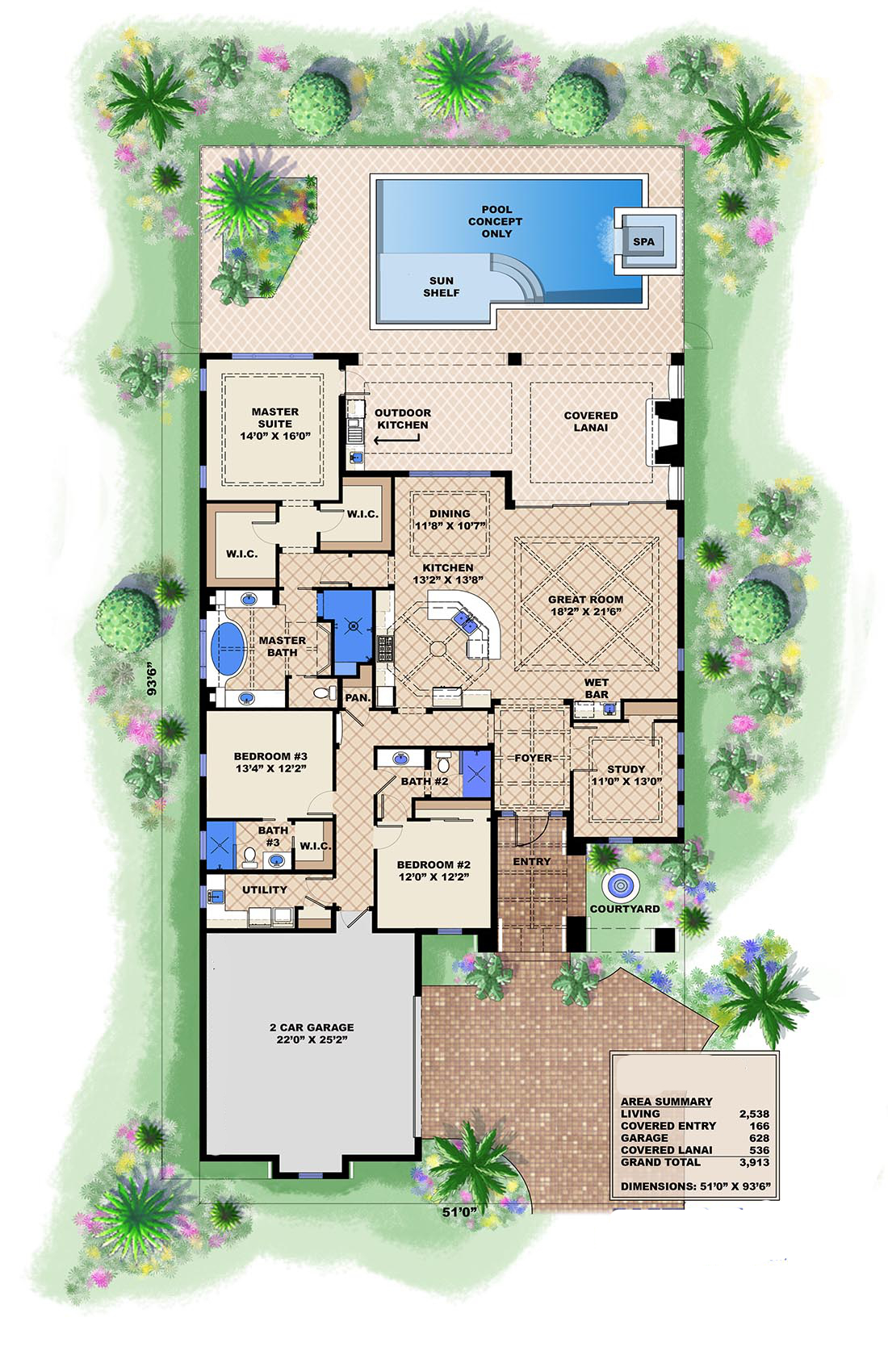 Floor Plan First Story of Spanish Plan #175-1103
