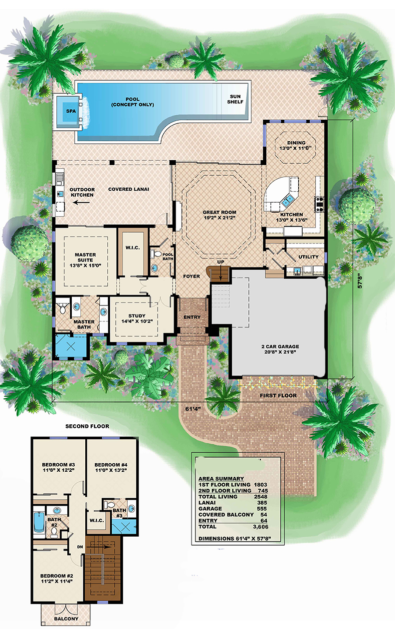 Floor Plan First Story of Mediterranean Plan #175-1105