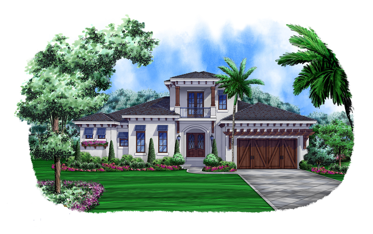 Front elevation of Mediterranean home (ThePlanCollection: House Plan #175-1105)