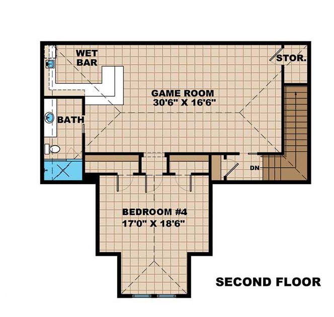 Floor Plan Second Story of Coastal Plan #175-1110