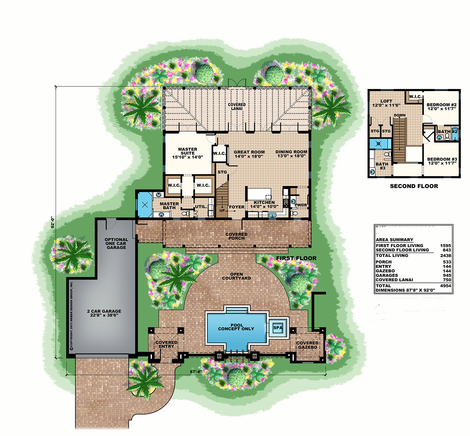 Floor Plan First Story of Florida Style Plan #175-1112