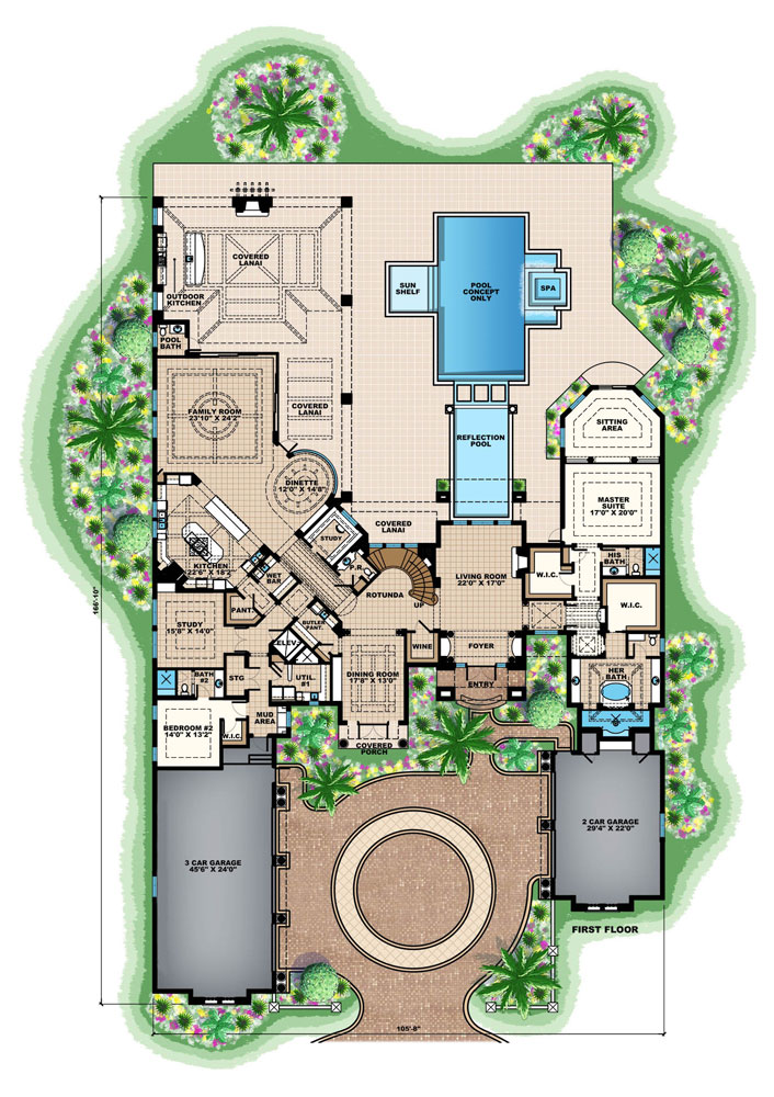 Floor Plan First Story of Mediterranean Plan #175-1119