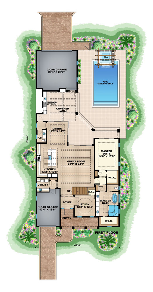 Floor Plan First Story of Coastal Plan #175-1122