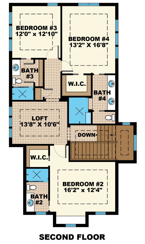 Floor Plan Second Story of Coastal Plan #175-1122