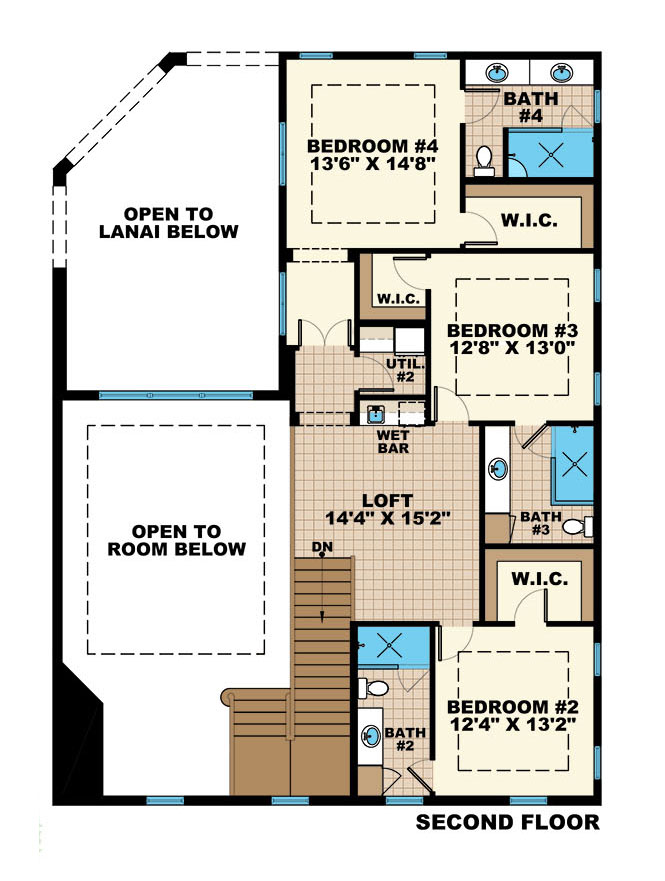 Floor Plan Second Story of European Plan #175-1123