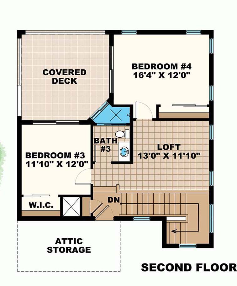 Floor Plan Second Story of Coastal Plan #175-1132