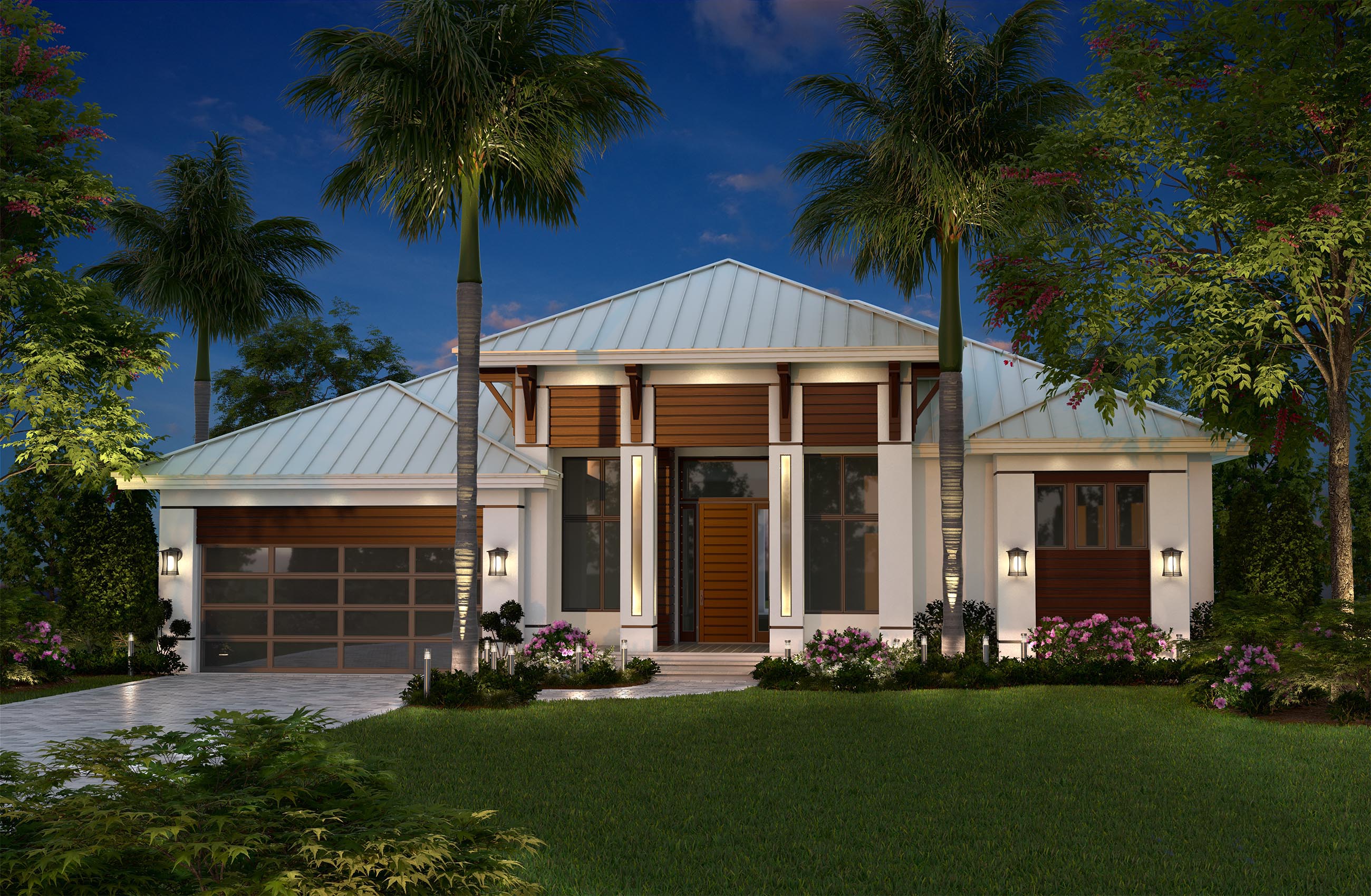 Contemporary home plan in computer photo-realistic rendering (Plan #175-1134)