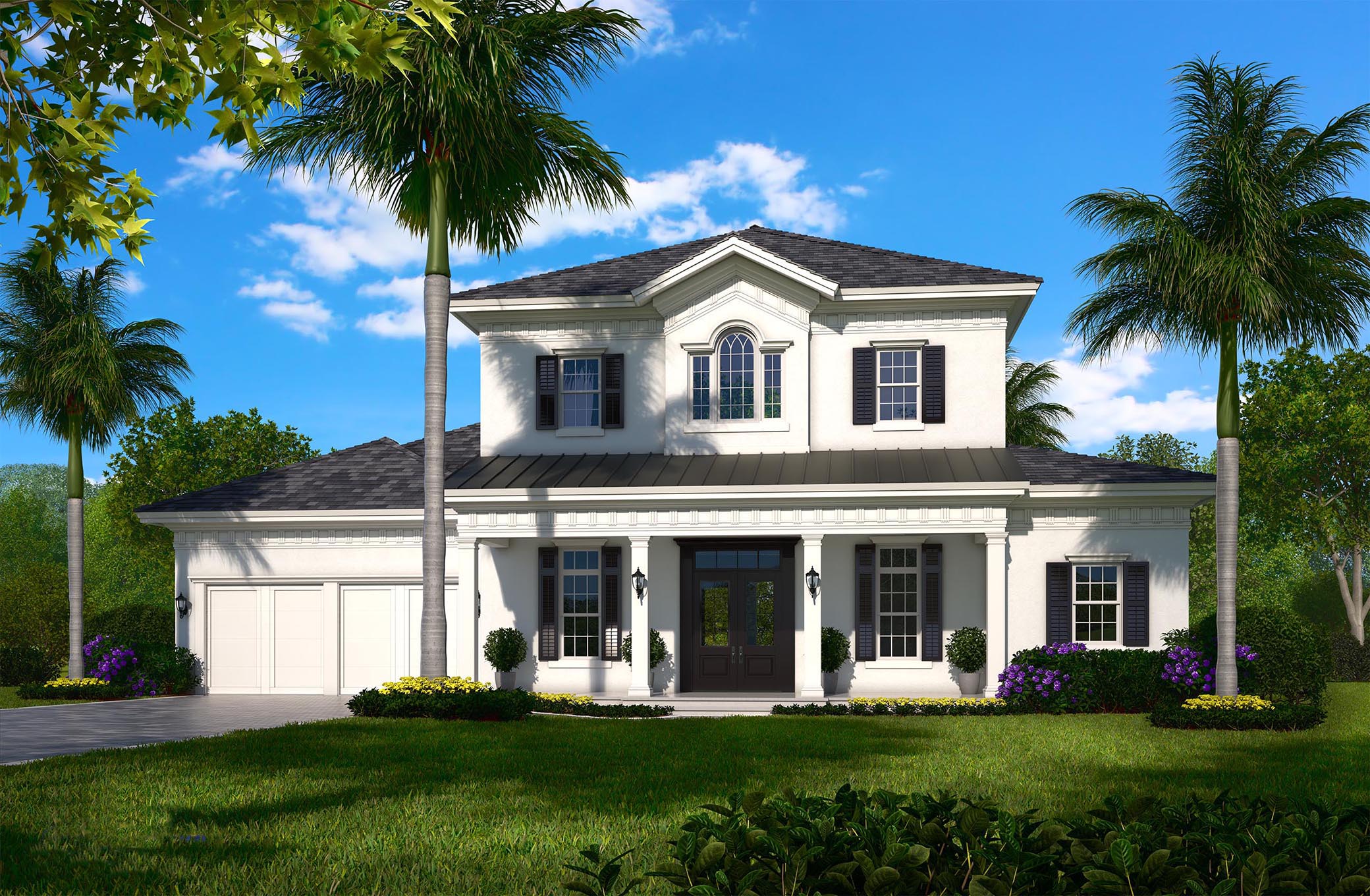 Traditional home plan – computer photo-realistic front elevation (House Plan #175-1135)