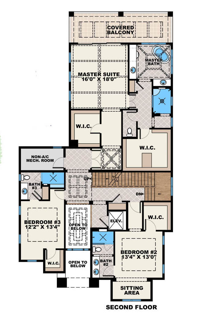 Floor Plan Second Story of Beachfront Plan #175-1137