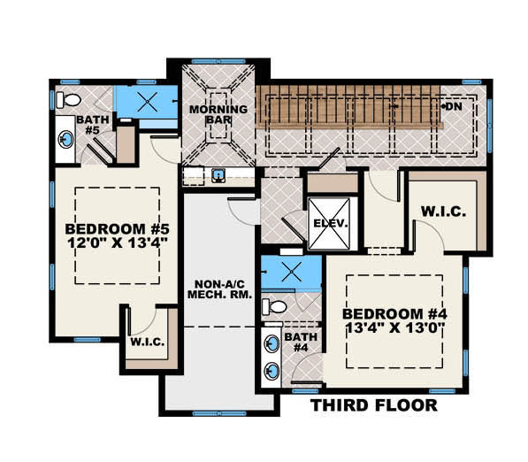 Floor Plan Third Story of Beachfront Plan #175-1137