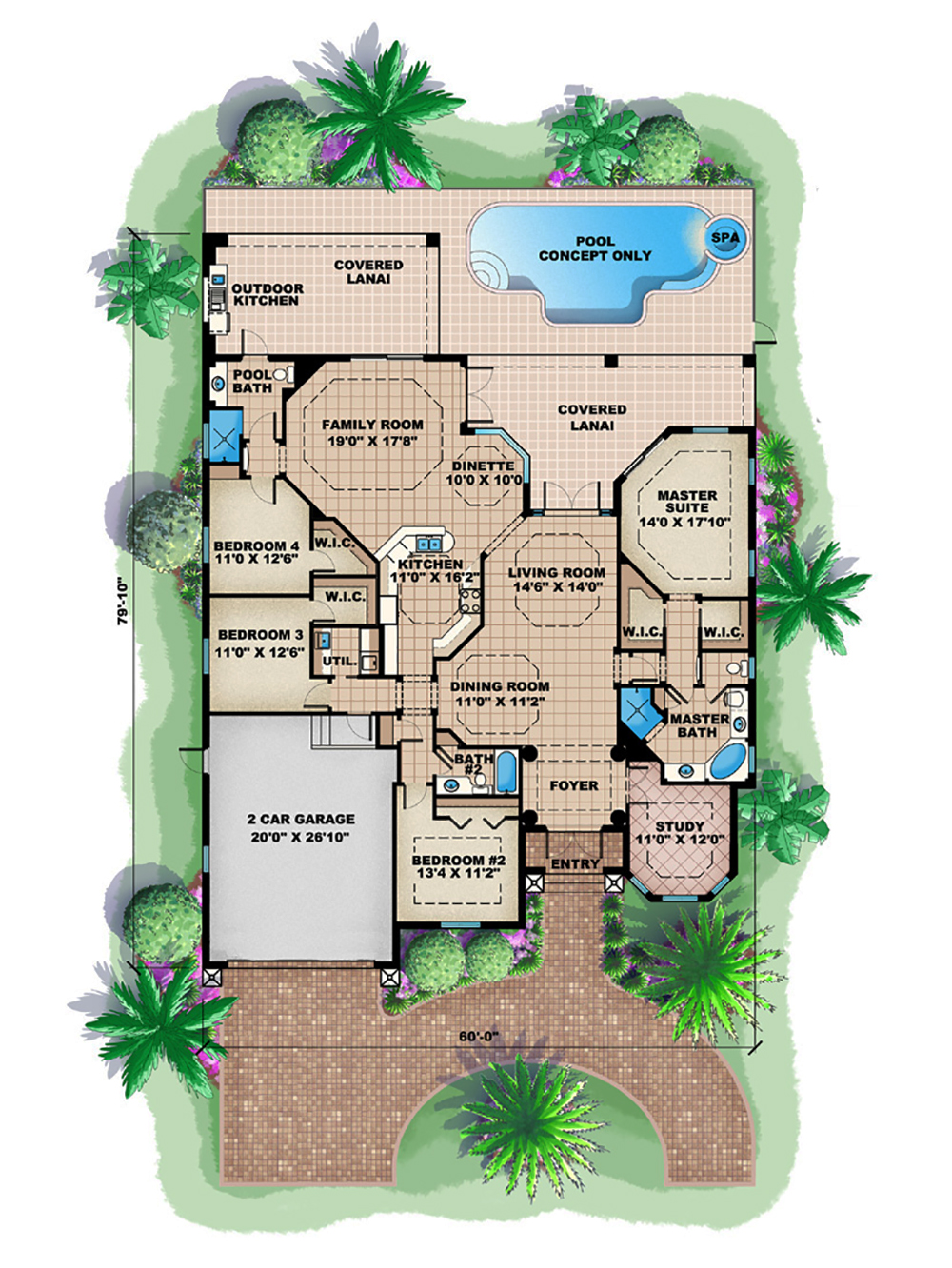 Floor Plan First Story of Mediterranean Plan #175-1139