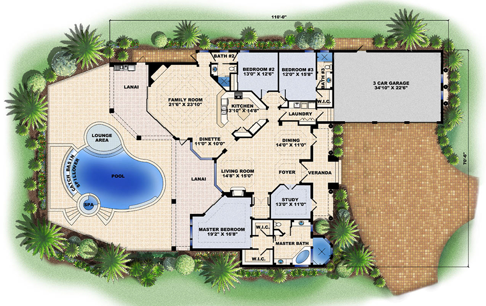 Floor Plan First Story of Mediterranean Plan #175-1140