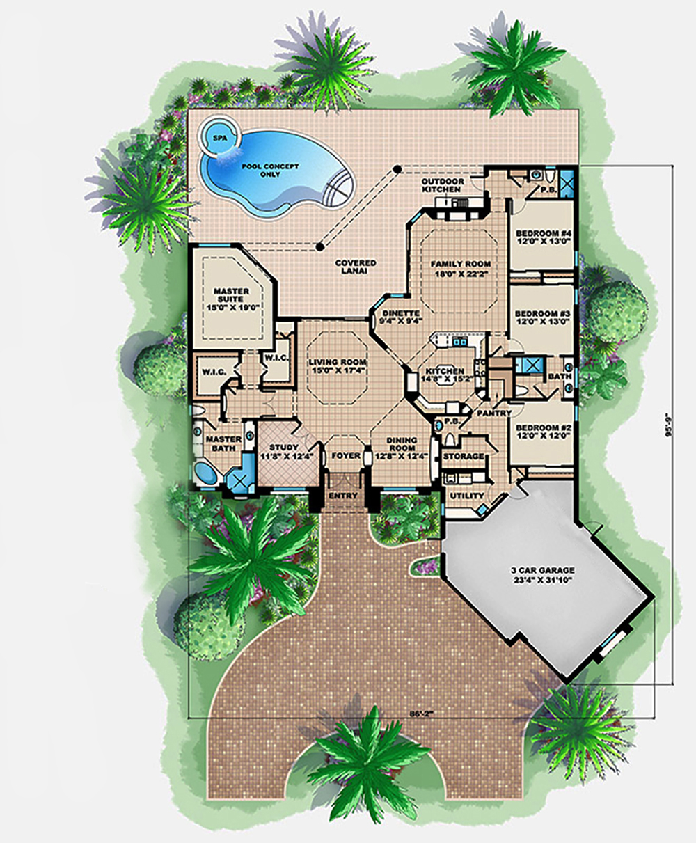 Floor Plan First Story of Mediterranean Plan #175-1141