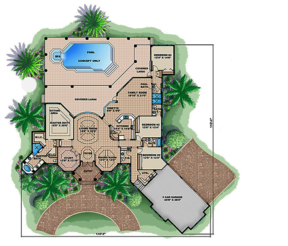 Floor Plan First Story of Mediterranean Plan #175-1143