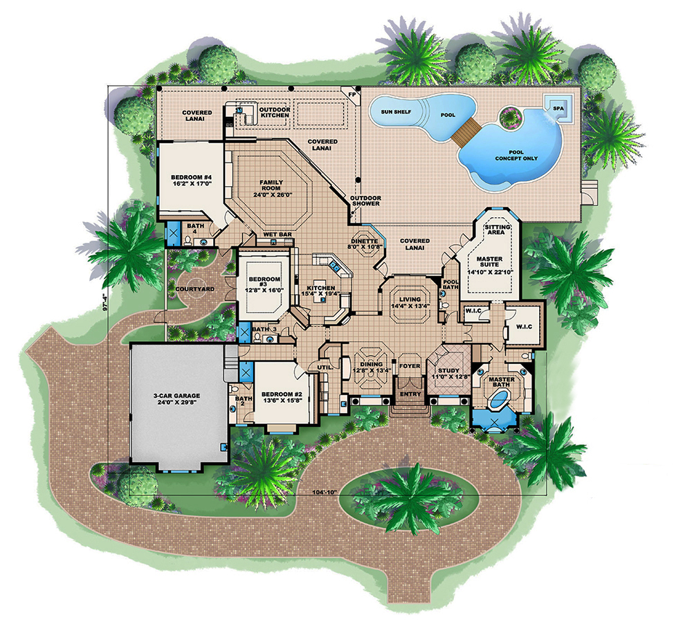 Floor Plan First Story of Mediterranean Plan #175-1149