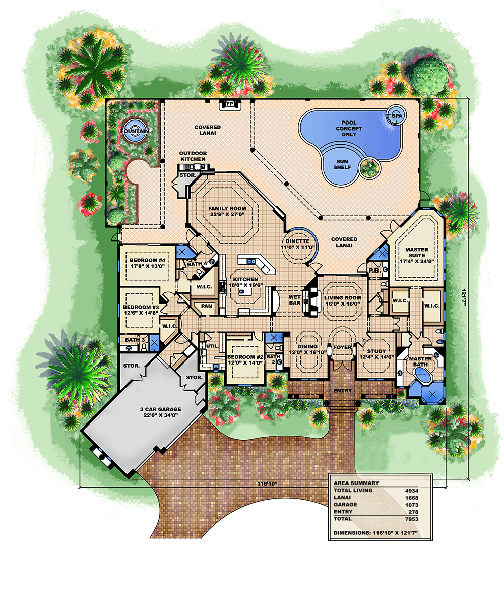 Floor Plan First Story of Tuscan Plan #175-1150