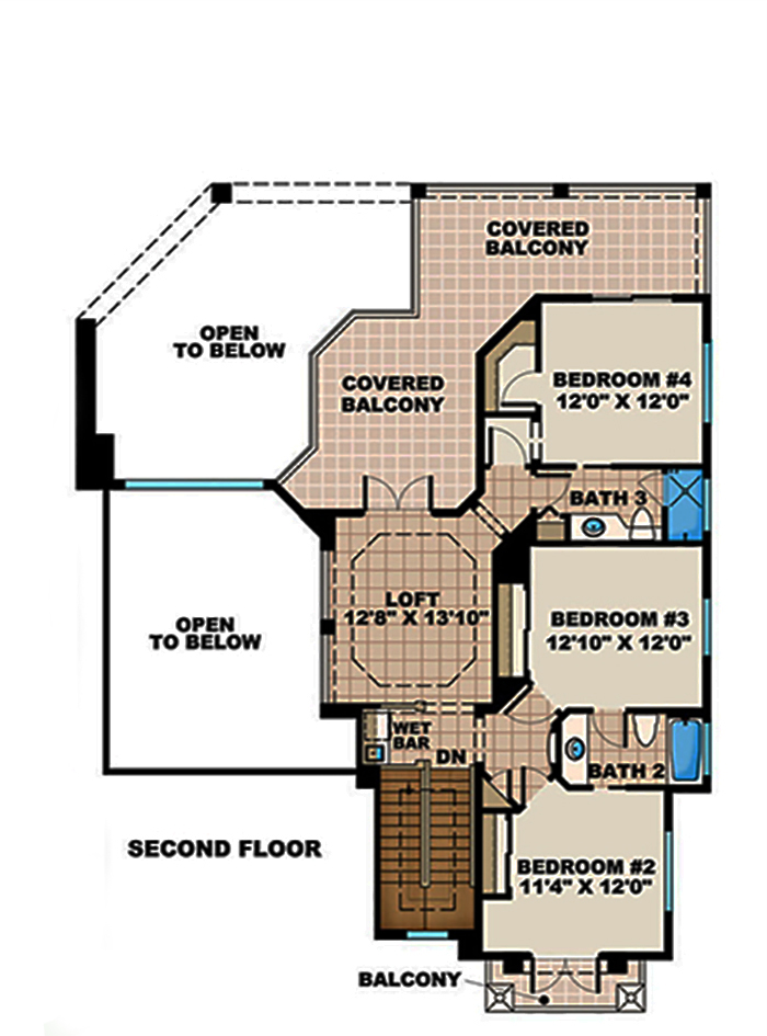 Floor Plan Second Story of Tuscan Plan #175-1152