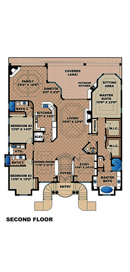 Floor Plan Second Story of Coastal Plan #175-1153