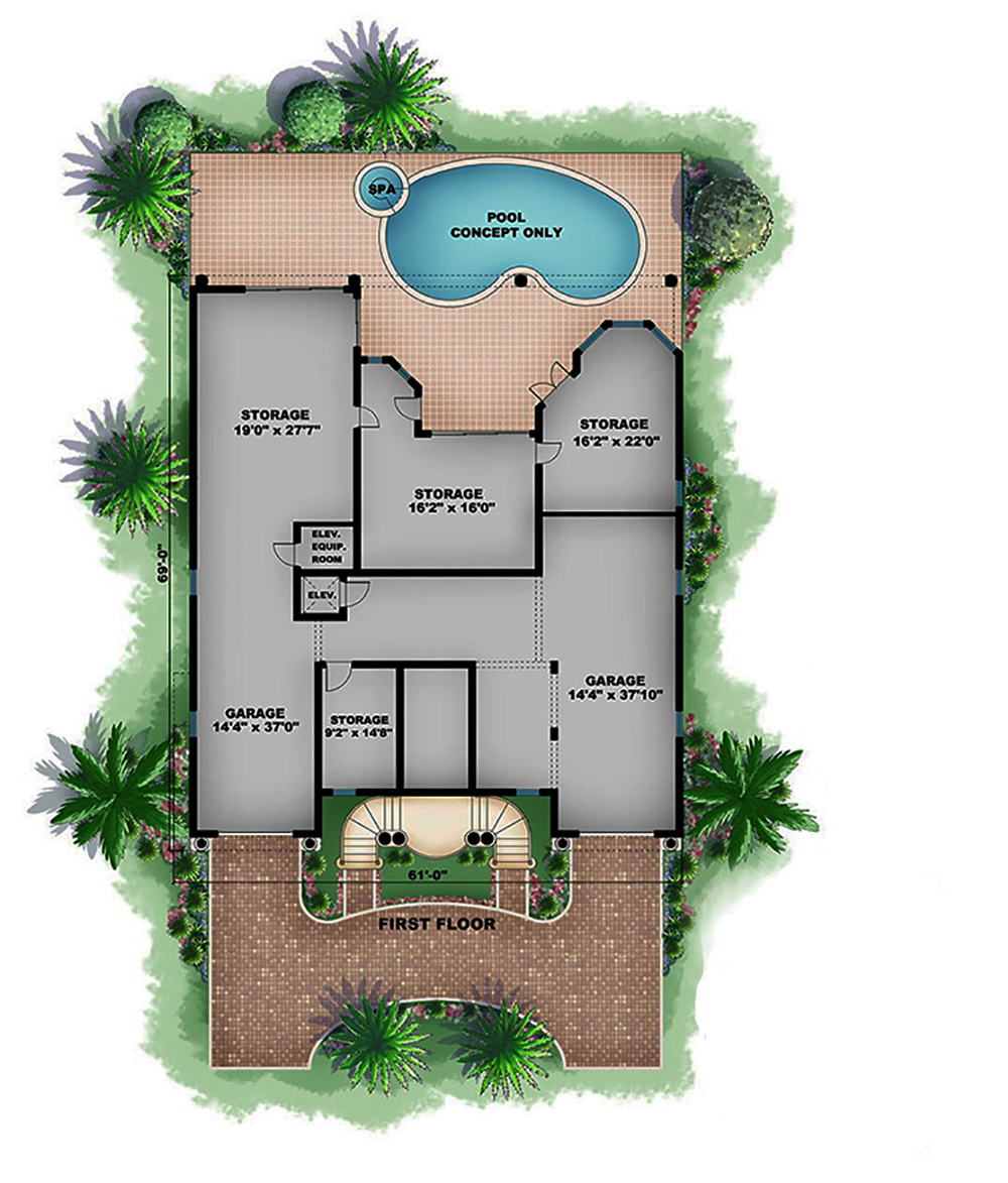 Floor Plan First Story of Coastal Plan #175-1153