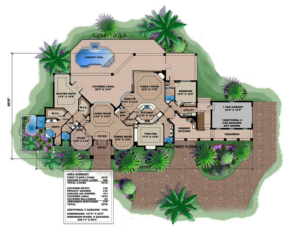 Floor Plan First Story of Mediterranean Plan #175-1154